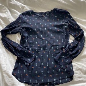 brand new xxsp navy blue forest pattern blouse